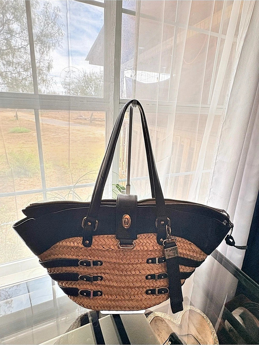 Jimmy Choo Woven Tote in Black & Brown